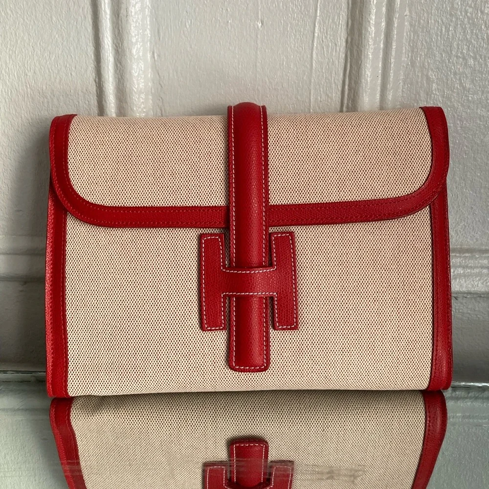 Faux H Brand JIGE 29 Toile Clutch Bergundy